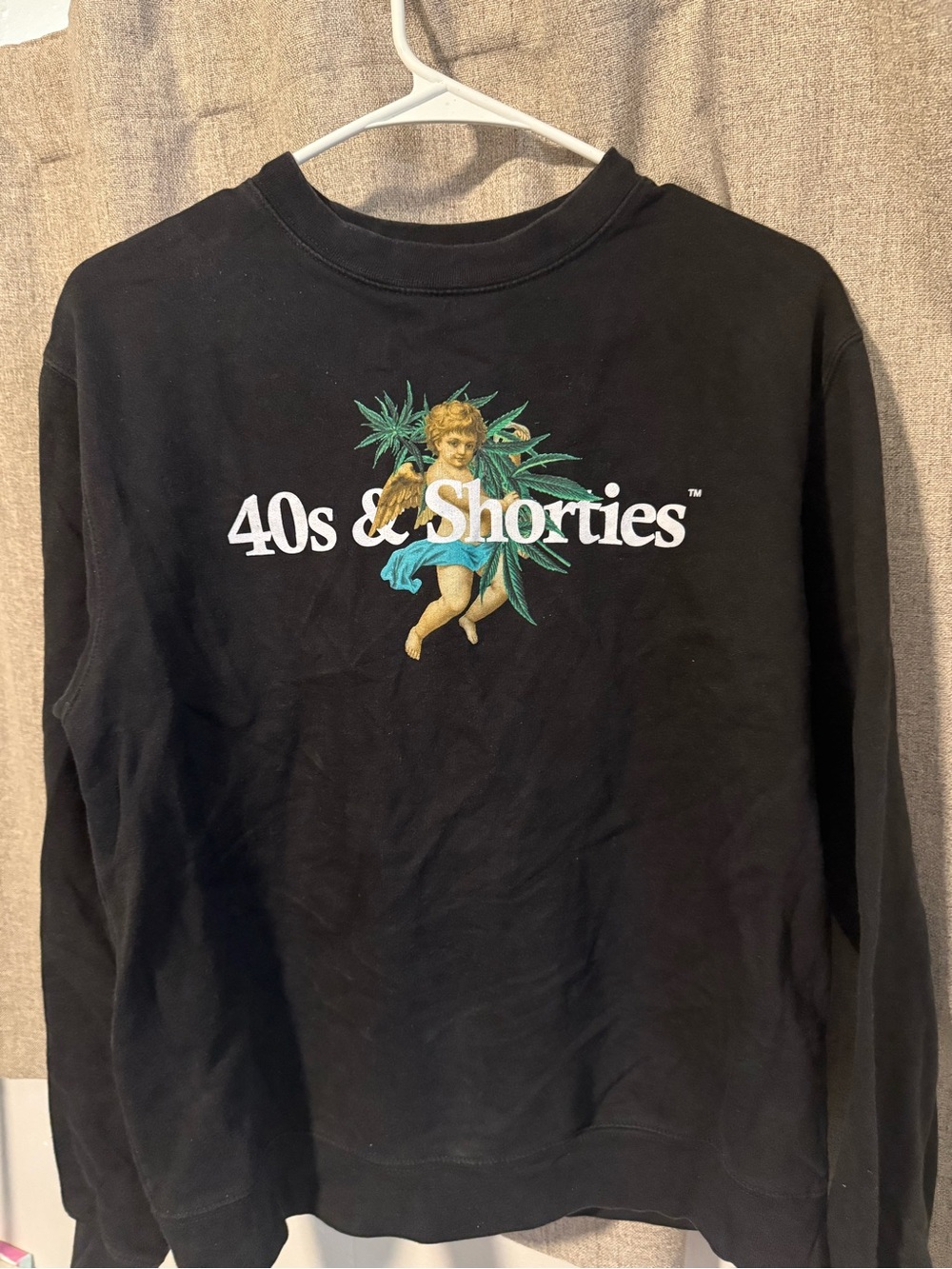 40s & Shorties Black Logo Crewneck Sweatshirt with Cherub Graphic